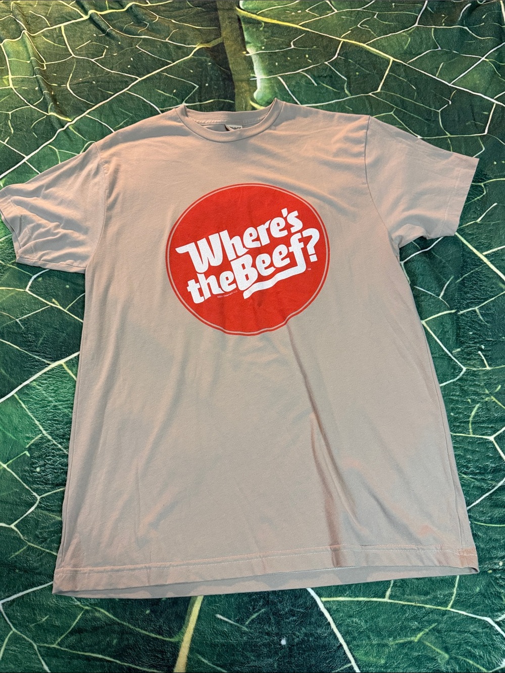 HOMAGE Vintage Tan Short-Sleeve Tee with Red 'Where's the Beef?' Graphic